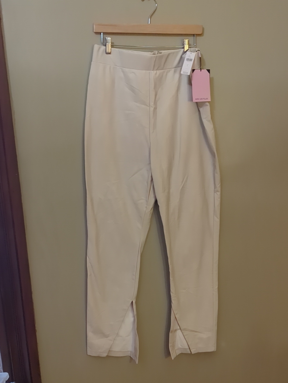Avec Les Filles Cream Straight-Leg High Waist Pants